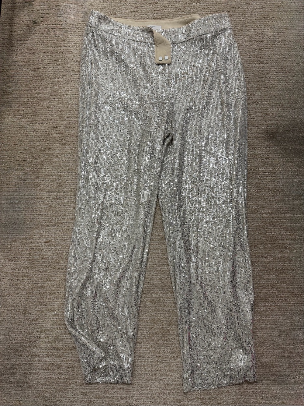 LOFT Silver Sequin pants with Cream Trim